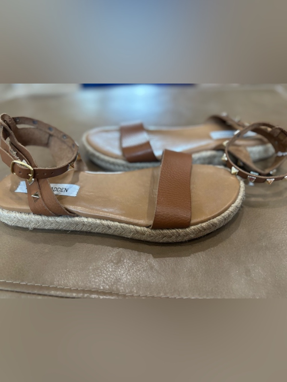 Steve Madden Tan Leather Studded Espadrille Sandal - Picture 7 of 7